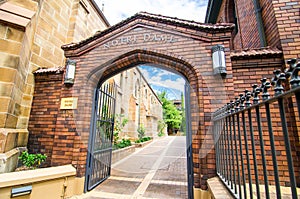 The University of Notre Dame, Sydney campus, image shows the main entrance at Broadway street.